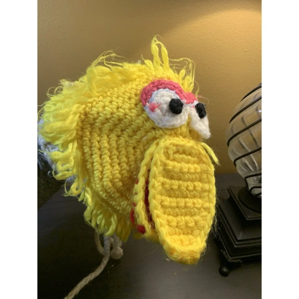 Vintage Sesame Street Big Bird Kids Childs Hand Knit Bonnet Muppet Hat JCPenney
